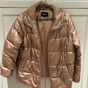 Only rose gold puffer jacket Size M